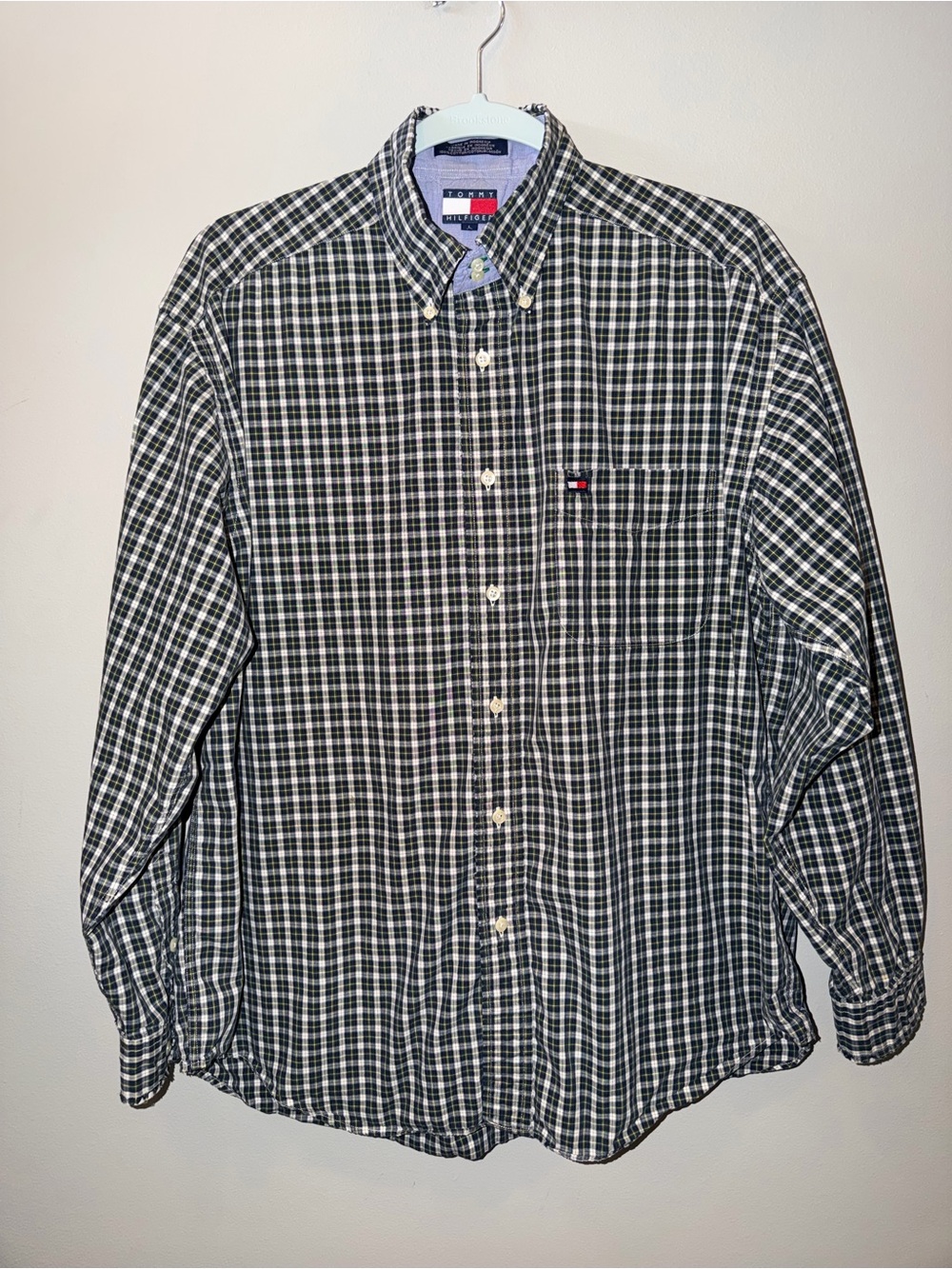 Vintage Tommy Hilfiger Plaid Button-Up – True Vintage Distressed Look size large